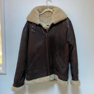 Leather shearling aviator jacket